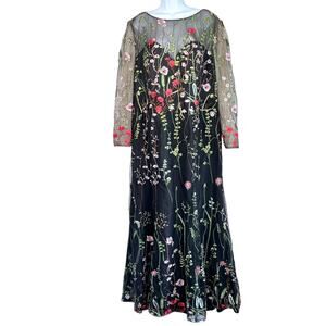 JJs House Illusion Boat Neck Floor-Length Floral Lace Evening Dress Size 18W